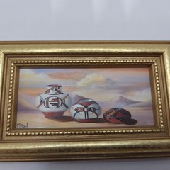 Gail MacArgel Miniature Oil Painting Southwest Pottery Master Miniaturist 5x3in