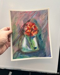 Original Art Vase Of Flowers 8×10 in – Acrylic – Abstract Flower Colorful Signed
