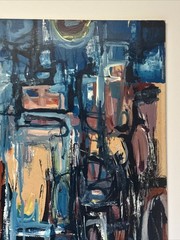 MID CENTURY ABSTRACT PAINTING EXPRESSIONISM CUBISM MODERNISM HAL AKINS SIGNED