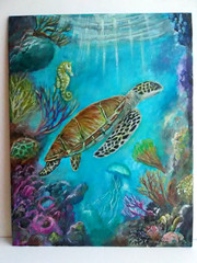 Sea Turtle Corals Underwater Seaside Original Hand Painting Wall Art Home Decor
