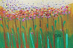 Cori Carroll original acrylic art 5 x 7in unframed canvas board, FLOWERS IN WIND