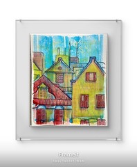 Original Red Blue Buildings By Alannah Dyer- Acrylic 8×10 in. Village Houses
