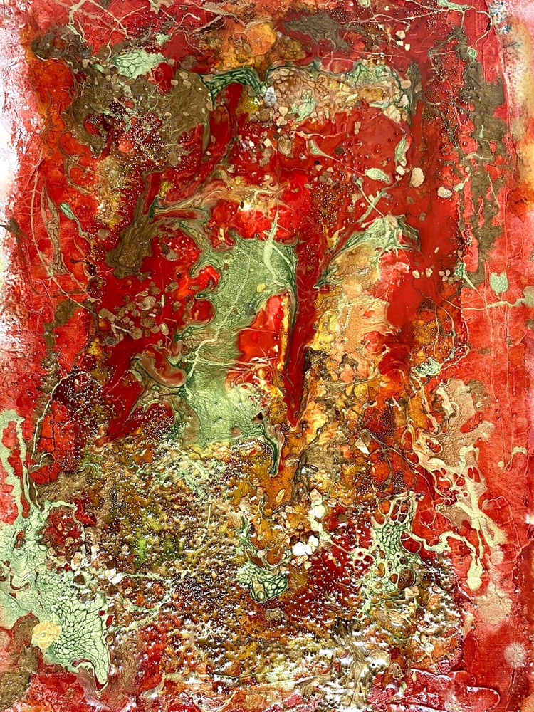 Magma Flow – Original Artwork Signed Mixed Media Abstract Painting 10.5×15 Inch