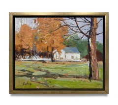 Hungryartist -Original Oil Painting of Autumn Trees&House on Canvas 8×10 Framed