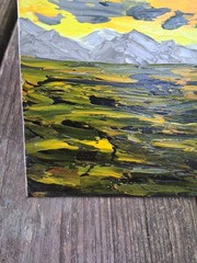 Original 6″x8″ Oil Painting Textured IMPASTO farm fields sunset rolling hills