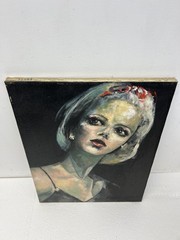 Vintage Original Female Portrait Painting Oil on Canvas Unframed Art mid century