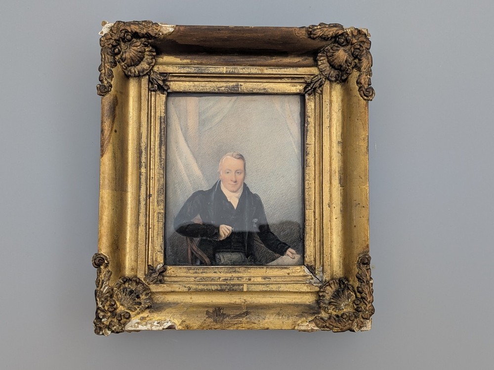 Antique 18th / 19th Century Portrait Painting Watercolour of a Man Signed Burt