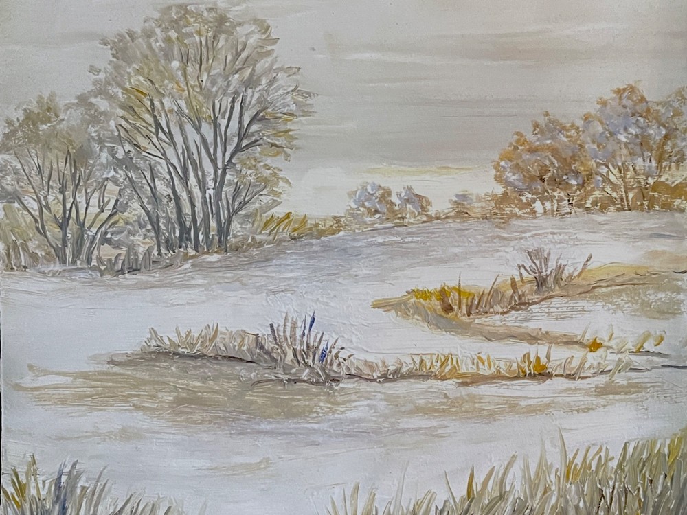 WINTER CONTEMPLATION Original Oil Landscape Painting 10×8 IN SNOW Wall Art DECOR