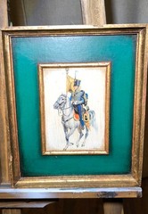 Pair of Antique Hussar Paintings on Horseback – 22 × 26 cm Each