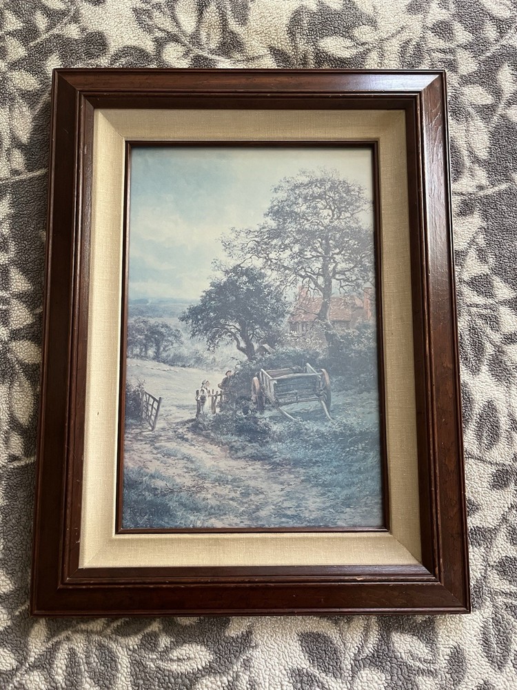 Natural Landscape Art – Vintage Print Country Painting Wood Framed 24 X 18 Inch