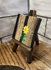 Mini painting canvas w/Easel Acrylic of a yellow flower wooden fence posts