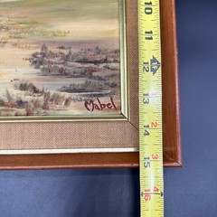 Vintage Oil Painting Kansas Landscape Hereford Cows Rustic Frame Signed Mabel