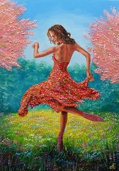 Spring Woman Dance Original Oil Painting Signed Ukrainian Artist Wall Art Decor