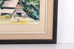 Antique Country Landscape Watercolor Signed Kathy Mann