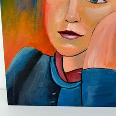 Vintage Modigliani Style Portrait Oil Painting Canvas Board 16×20 Modernist Art