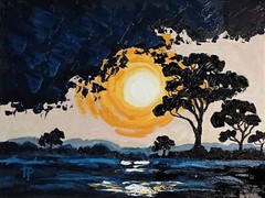African Landscape Sunset Original Hand Made Painting on Canvas 12×9 inc