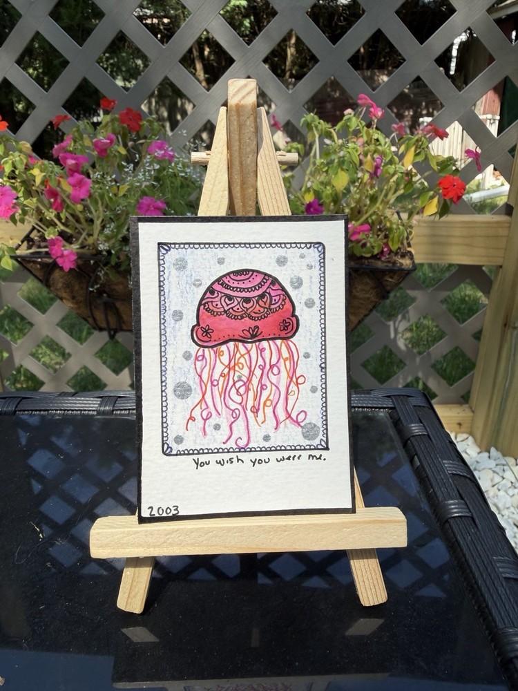 Original ACEO PaletteandPage Jellyfish Beach Ocean Animal Polaroid Mandala Henna