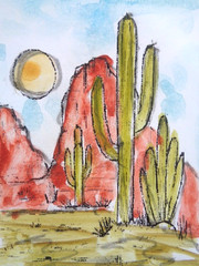 ACEO Southwest DESERT MOUNTAINS CACTUS DESERT SUNSET Landscape Painting