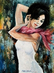 Lady with the White Dress: feels the wind blow her red scarf attracting all eyes