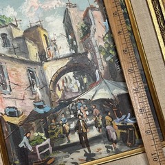 VINTAGE OIL PAINTING CANVAS SIGNED MARKET STREET SCENE ITALIAN CITYSCAPE 13×15