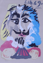 Pablo Picasso Musketeer Signed VTG Lithograph Numbered Art Framed Matted Train