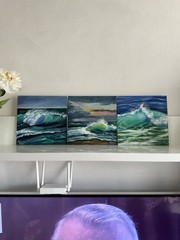 original oil painting, Seascape, Sea Wave, Wall Art, 25x25cm, Green Wave, Gift