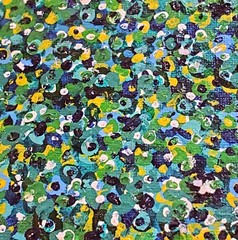 Flowers Abstract Art Dots Spots Green Blue Yellow Springtime