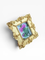 Bumblebee & Thistle miniature art watercolor print in vintage ornate frame