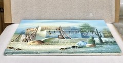 90’s 16×20 Signed Oil Painting ‚W. Zeller‘ Southwest/Adobe Houses Cactus Desert