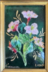 Flowers signed & hand painted Limoges enamel French enamel on copper painting