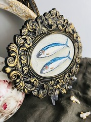 Sardine Art Original Sardine Painting Still Life Oil Painting Miniature Fish Art