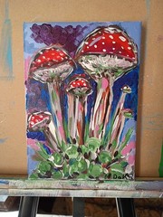 Trippy Mushrooms 5×7 Canvas Original Art Purple Red Abstract Hippie Retro