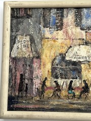 MID CENTURY PAINTING URBAN SUNSET STRIP CALIFORNIA REGIONALISM WPA LISTED SMALL