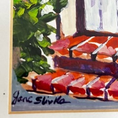 Jane Slivka Painting Acrylic Original Impressionist Garden Doorway Floral Signed