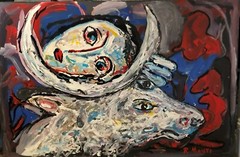 Rocco Monticolo, R Monti, Colorful Abstract Figure with Goat, Oil Painting