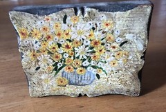 Charming Original „Flowers“ Still Life Acrylic on Wood standing Painting