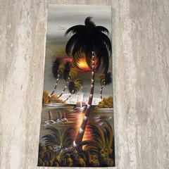 Caribbean haitian folk art painting By juan carlos antigua Fishing Palms 8x 18”