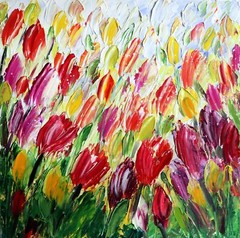 Colorful Tulip Painting Textured Floral Wall Art Spring Flowers Canvas 24×24