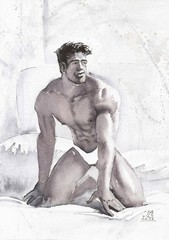 Art Gay Erotic Watercolor „Model“ 14 – 10 in. I.Bubentcov