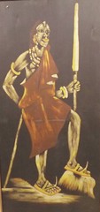 Batik Picture Stoffbid “ African Warrior With Spear “ 49x92cm Sign IN Frame