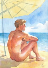 13×18″ Original Hand painted Artwork Watercolor Painting Gay Man Male Nude
