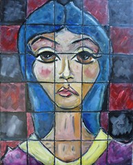 A CHECKERED PAST Cubism style oil painting 16×20 canvas original signed CROWELL