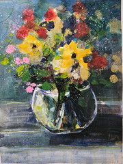 Original Abstract Floral Painting 9 x 12 inches