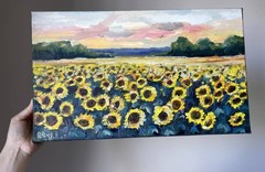 Sunflower Field Oil Painting Original Art Landscape Wall Art 12×20″ signed