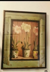 Fabrice De Villeneuve ~ 3 D Framed Picture ART Large ~Potted Flowers in A Window