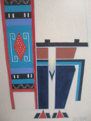 Native American Cochiti Manuel Chavez „OW U TE WA“ Flute Dancer painting 1964