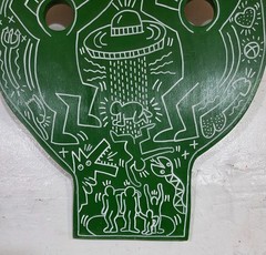KEITH HARING ACRYLIC ON PLYWOOD DATED 1982 AMERICAN PAINTER IN GOOD CONDITION