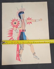 War Dancer Arapaho Style Native American Original Gouache On Paper signed
