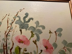 Vtg Pink Flowers Floral Still Life Painting Signed Gold Gilt Wood Frame 23×20”