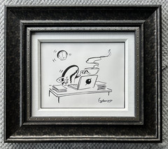 Michael Godard „Working Hard Coffee Bean“ Original Painting on Paper Hand-Signed